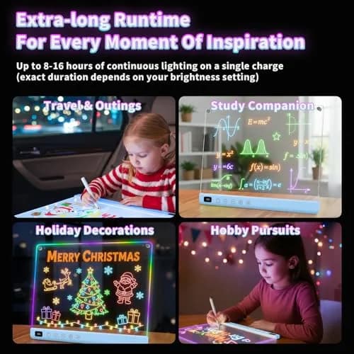 LUMIBOARD LED Drawing Board 13 Light Effects 36.8cm x 27.9cm (14.5" x 11") | Rechargeable Glow Doodle Tablet for Kids thumbnail 3