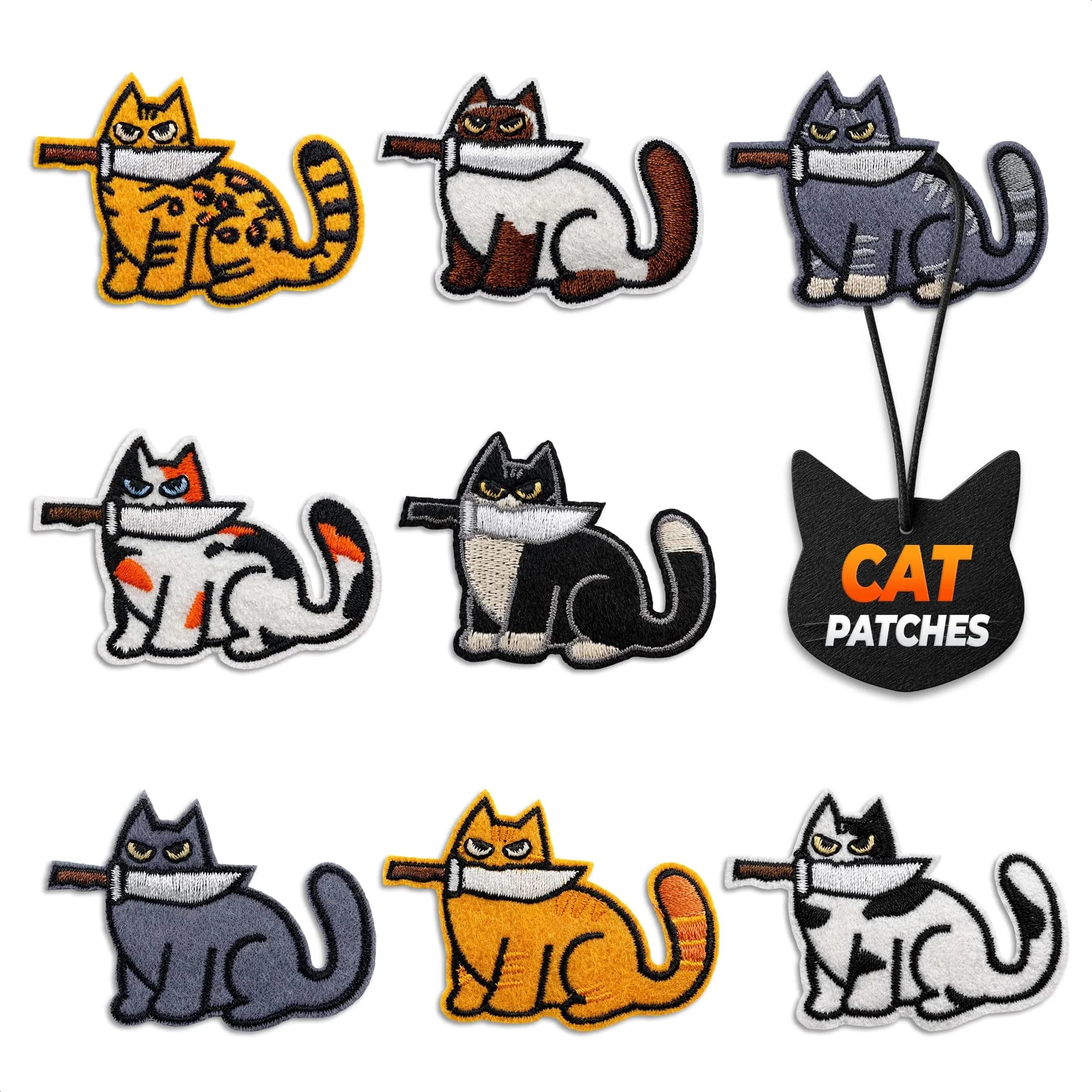 Reluen 8 Pcs Cat Iron-On Patches for Clothes, Embroidered 5.3 cm x 4.5 cm (2.52 x 1.76 in) | Cute Cartoon Cat Designs for DIY & Customization — Cats