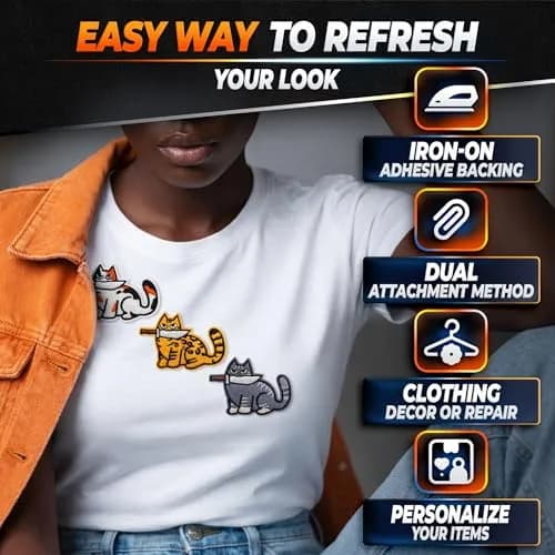 Reluen 8 Pcs Cat Iron-On Patches for Clothes, Embroidered 5.3 cm x 4.5 cm (2.52 x 1.76 in) | Cute Cartoon Cat Designs for DIY & Customization thumbnail 3