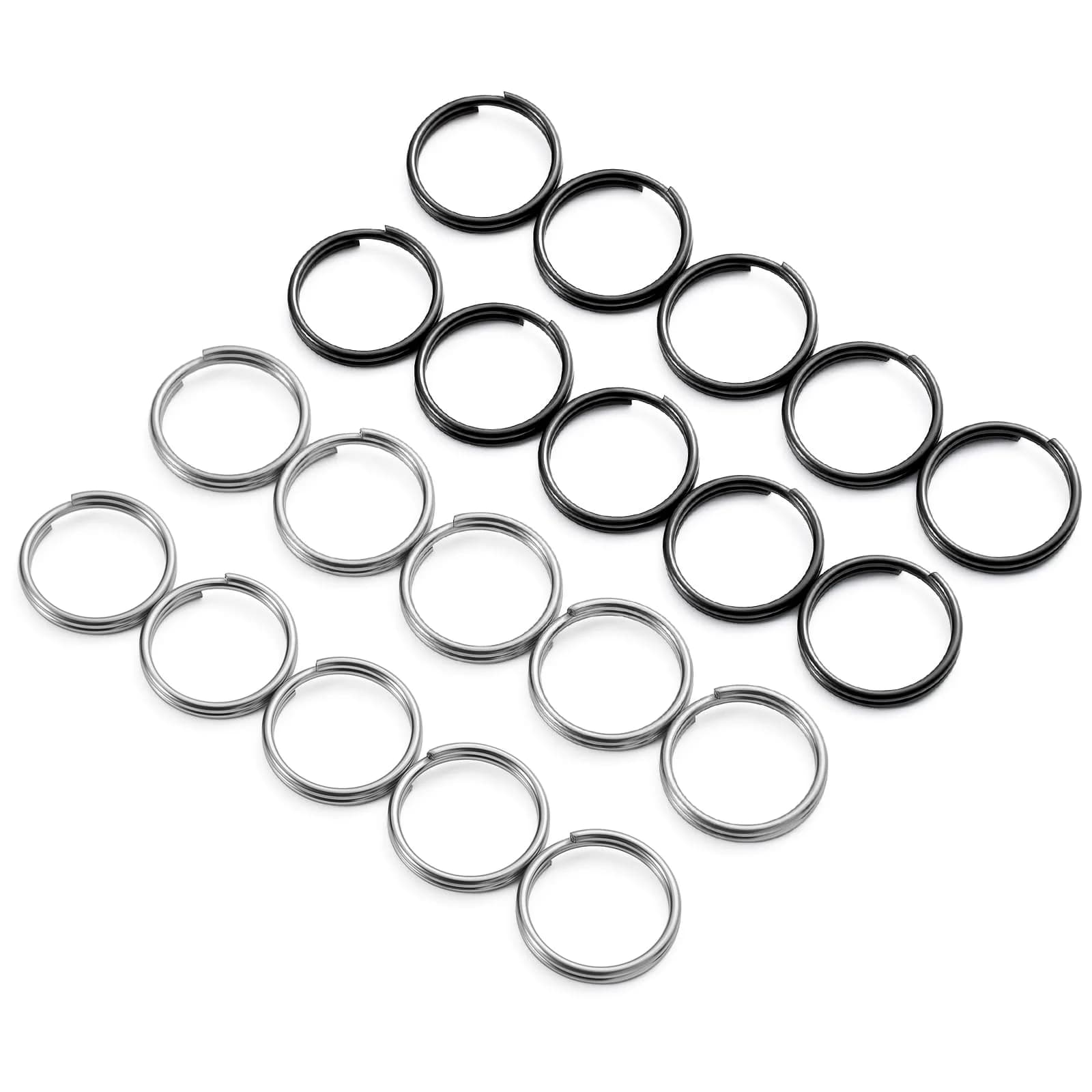 FEGVE TC4 Titanium Small Split Key Rings, Jump Rings for Keys Jewelry DIY (20-Pack, Black+Silver) — Black+silver-14mm
