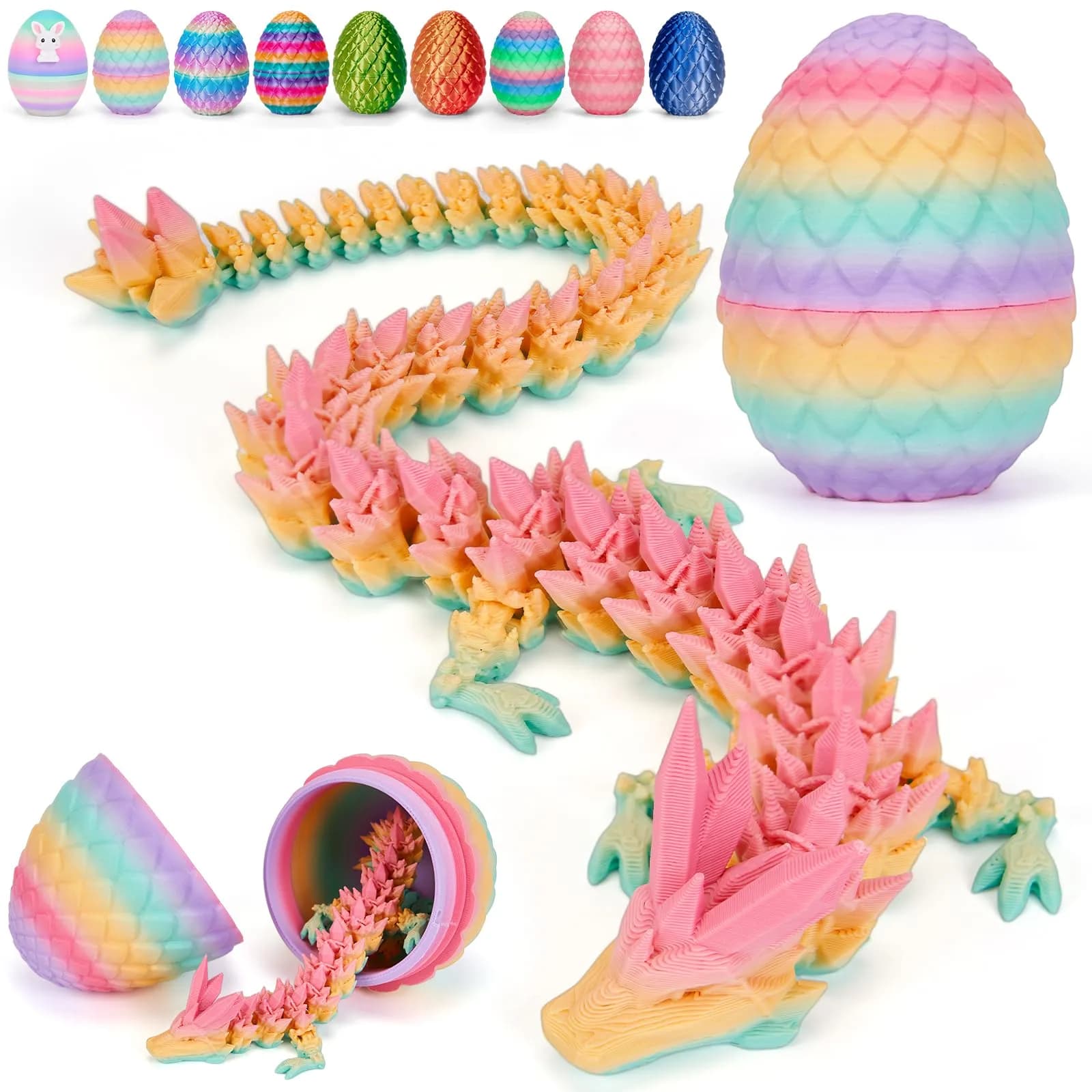 TBOLINE 3D Printed Dragon Egg with Articulated Crystal Dragon Toy, 12-inch Dragon Inside, Random Matte Candy Color - main product image