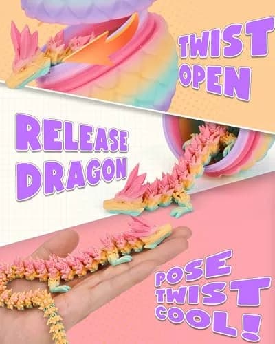 TBOLINE 3D Printed Dragon Egg with Articulated Crystal Dragon Toy, 12-inch Dragon Inside, Random Matte Candy Color thumbnail 4