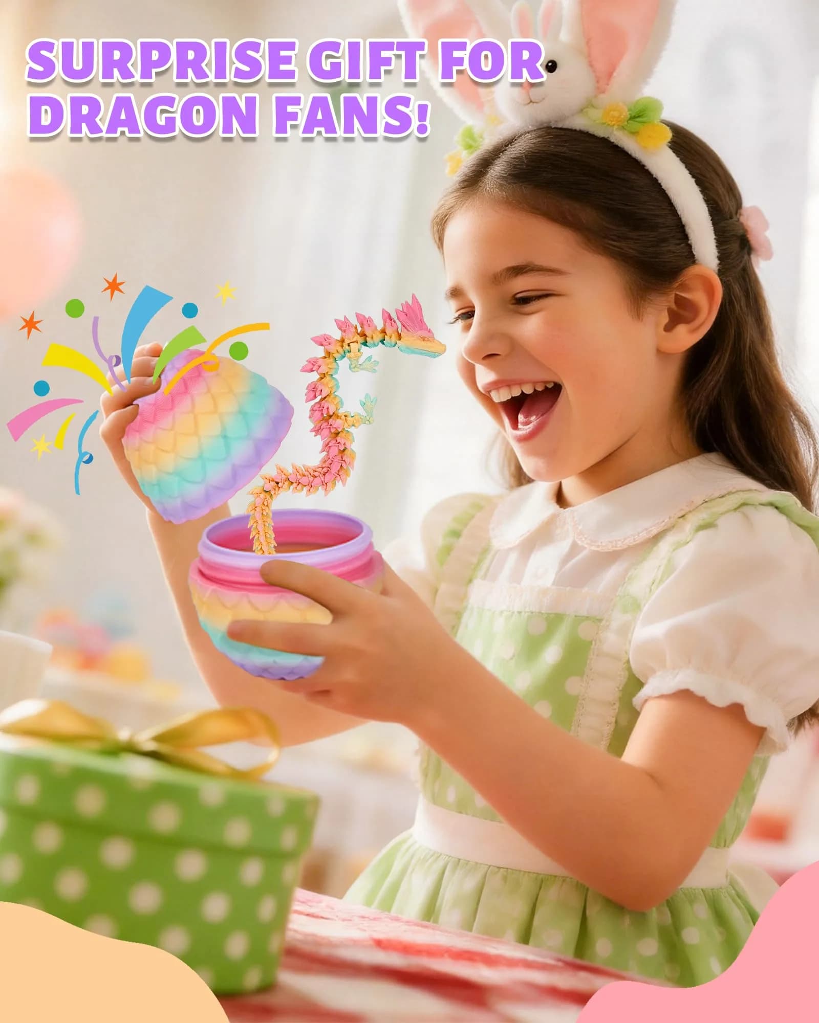 TBOLINE 3D Printed Dragon Egg with Articulated Crystal Dragon Toy, 12-inch Dragon Inside, Random Matte Candy Color - view 6