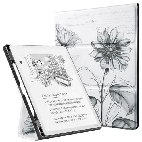 CoBak Case for 11" Kindle Scribe 3rd Gen 2025 Colorsoft | Sketch Sunflower PU Leather Folio with Pen Holder & Stand thumbnail 1