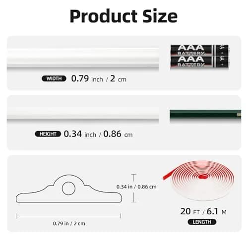 JSIWOTH 20ft (6.1m) Flexible Peel and Stick Wall Molding Trim | White TPE Self-Adhesive Decorative Border for Walls, Mirrors, Cabinets thumbnail 5
