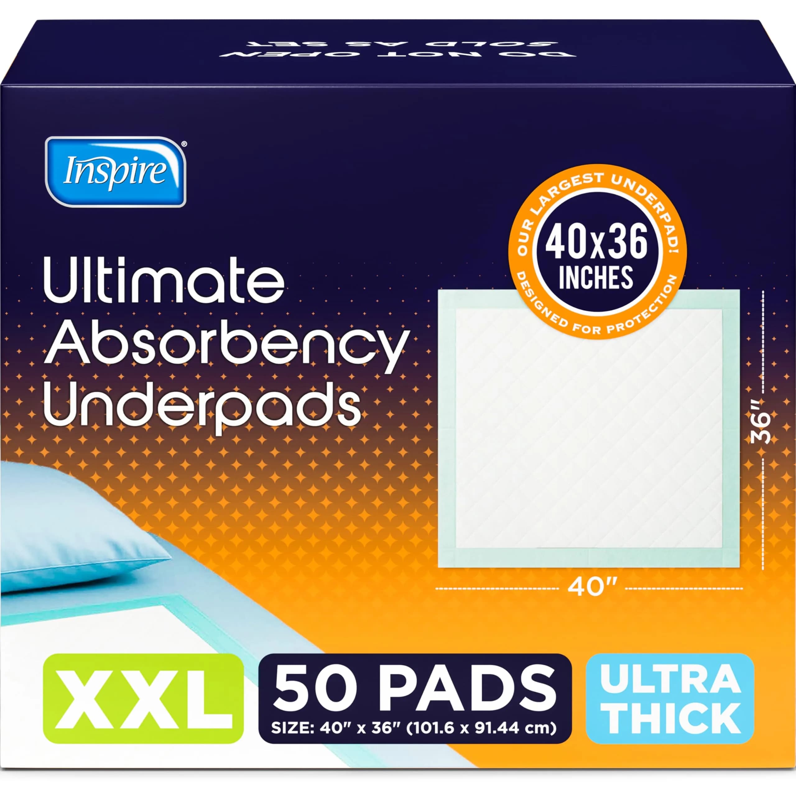 Inspire Extra Large Super Absorbent Disposable Bed Pads 40" x 36" | Leakproof, Odor Locking, Adult & Puppy Use — 40" x 36"