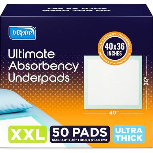 Inspire Extra Large Super Absorbent Disposable Bed Pads 40" x 36" | Leakproof, Odor Locking, Adult & Puppy Use thumbnail 1
