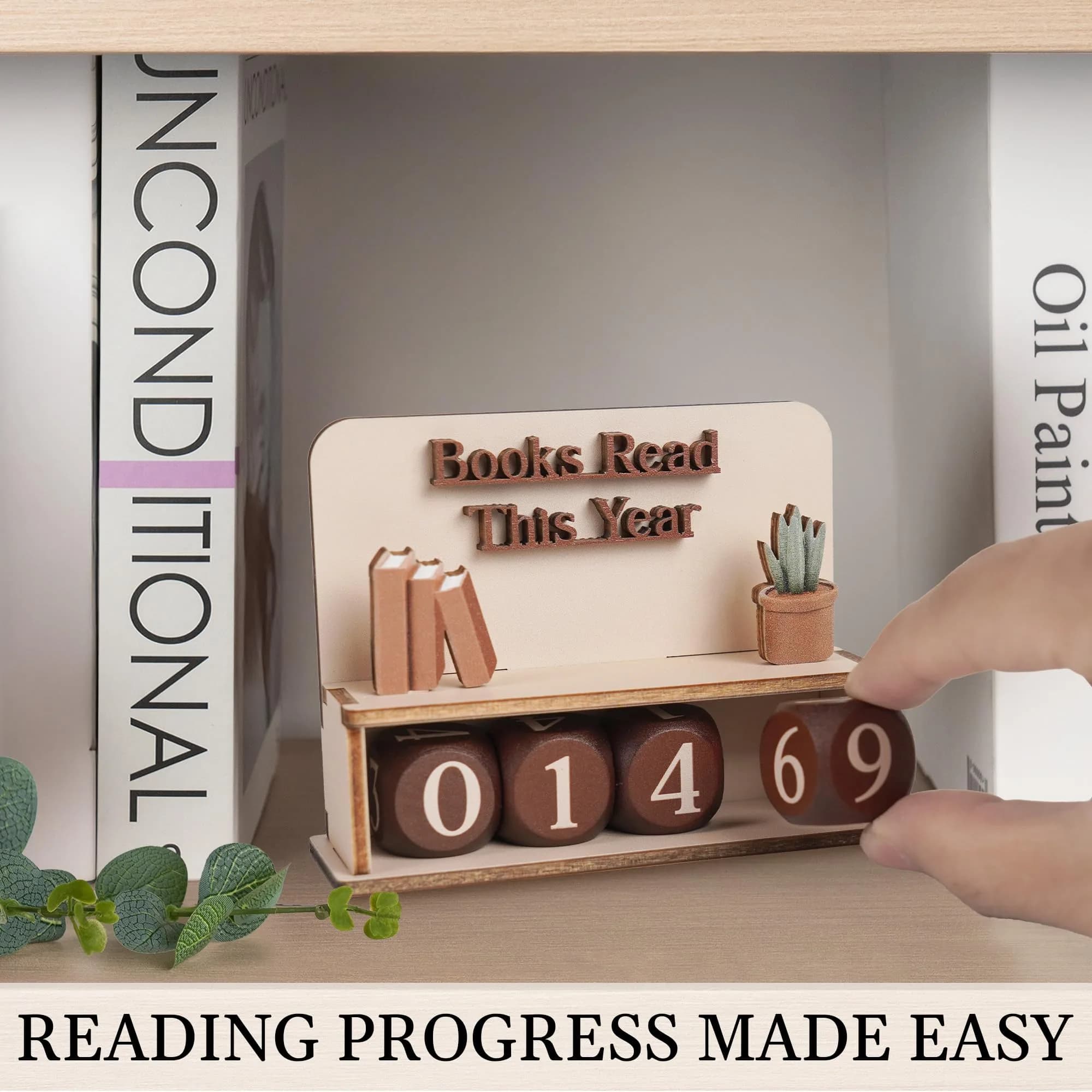 DINIZON Books Read This Year Counter Wooden Book Reading Tracker 16.5cm (6.5in) | Track Your Reading Journey - view 3