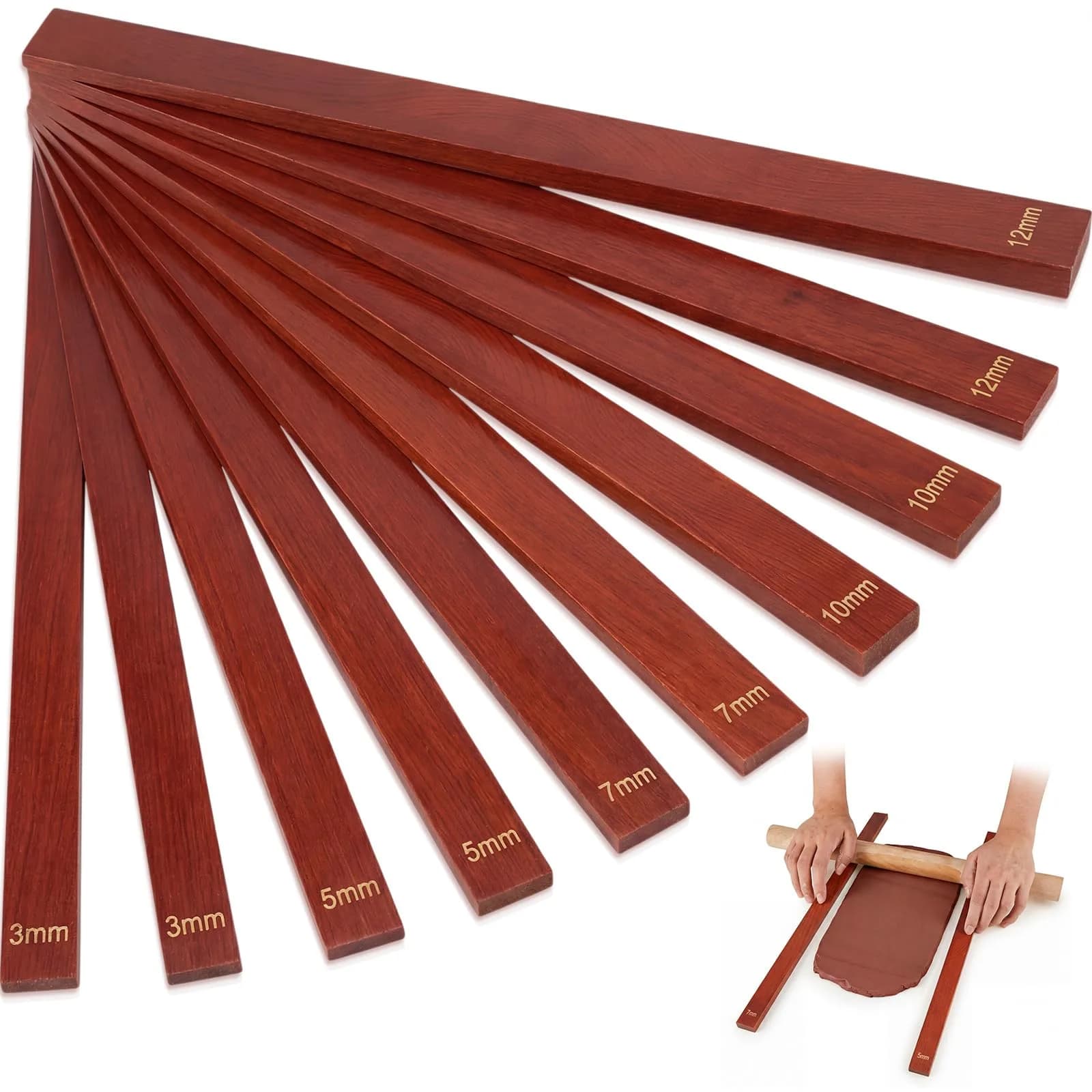 Sasylvia Reddish Brown 5 Size Standard Wood Clay Rolling Pin Guides for Sculpting - main product image