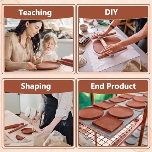 Sasylvia Reddish Brown Wood Clay Pottery Rolling Pin Guides Set (10 Pcs, 34cm / 13.4in) | 5 Thickness Sizes for Even Clay Slabs thumbnail 6