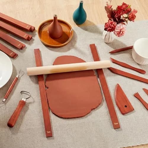Sasylvia Reddish Brown Wood Clay Pottery Rolling Pin Guides Set (10 Pcs, 34cm / 13.4in) | 5 Thickness Sizes for Even Clay Slabs thumbnail 7