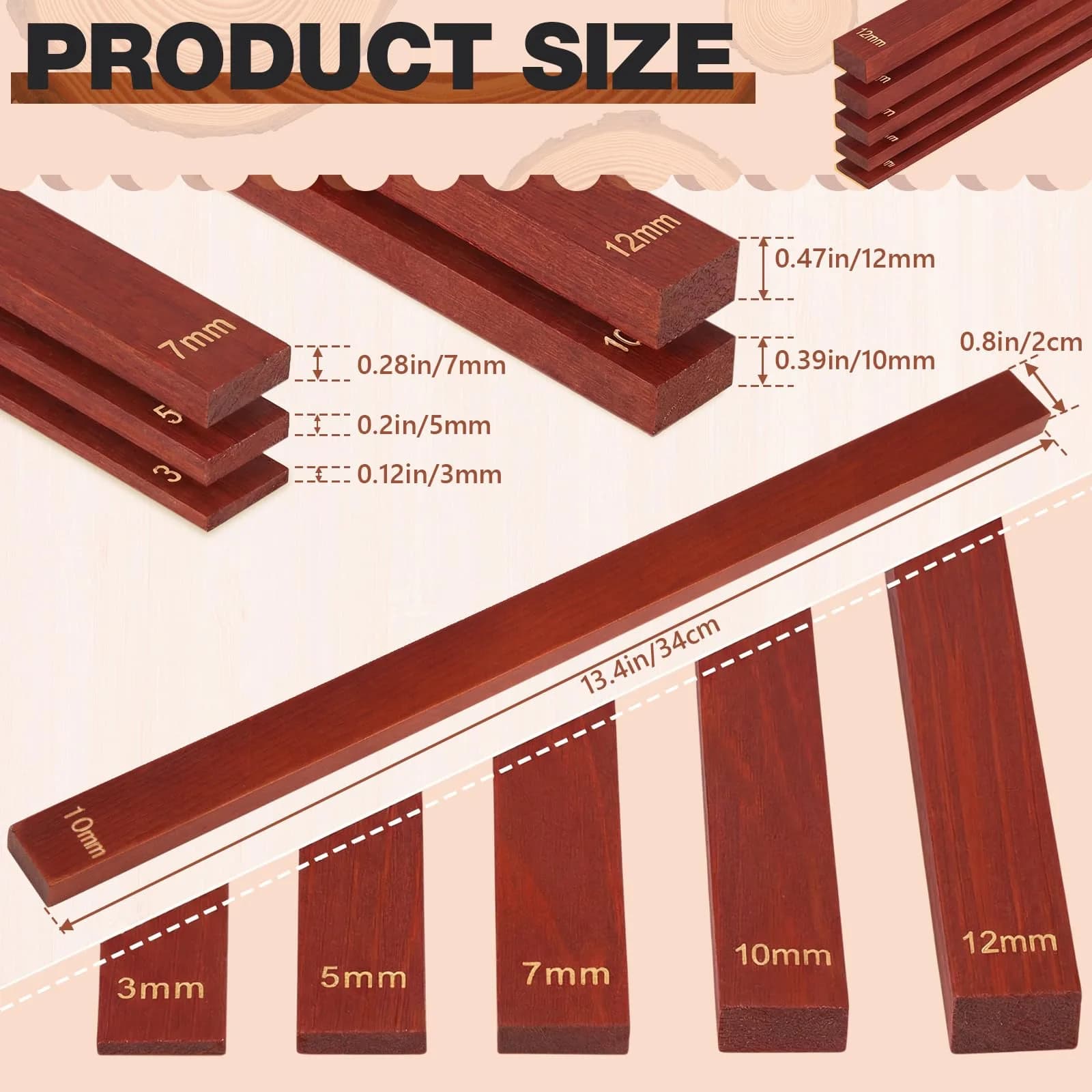 Sasylvia Reddish Brown 5 Size Standard Wood Clay Rolling Pin Guides for Sculpting - view 2