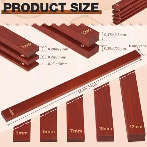 Sasylvia Reddish Brown Wood Clay Pottery Rolling Pin Guides Set (10 Pcs, 34cm / 13.4in) | 5 Thickness Sizes for Even Clay Slabs thumbnail 2