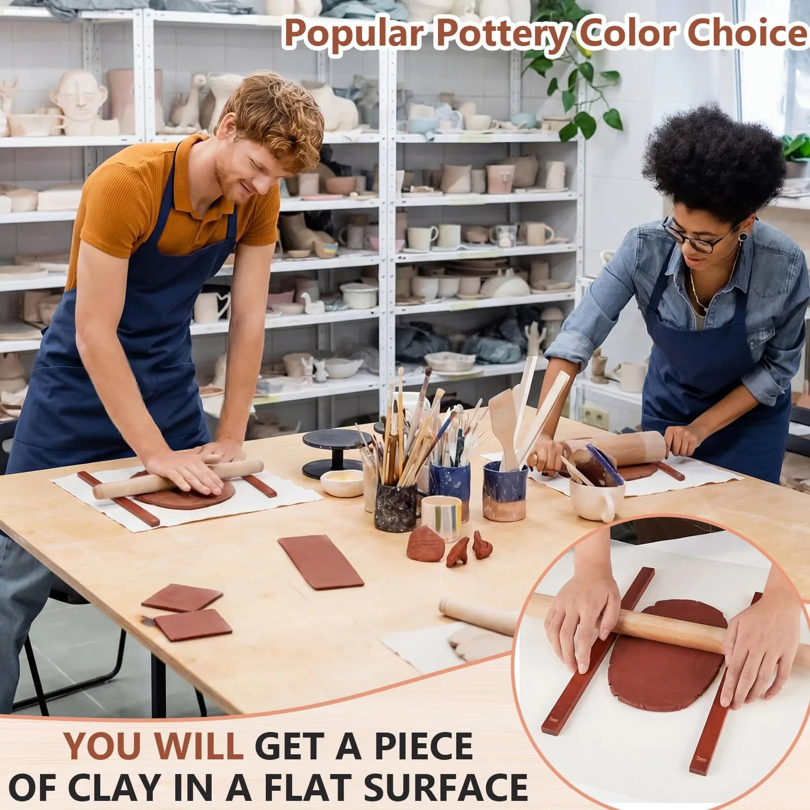 Sasylvia Reddish Brown 5 Size Standard Wood Clay Rolling Pin Guides for Sculpting - view 4