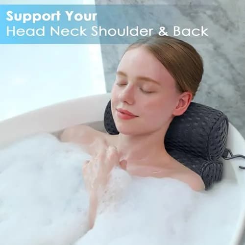 AEROiVi Luxury Bath Pillow for Tub | Soft Mesh Head and Neck Support with 6 Suction Cups, Black thumbnail 2