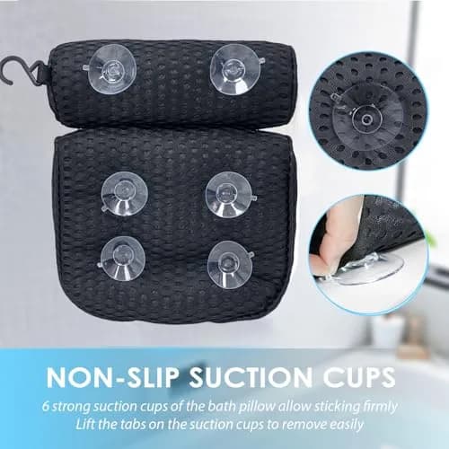 AEROiVi Luxury Bath Pillow for Tub | Soft Mesh Head and Neck Support with 6 Suction Cups, Black thumbnail 3