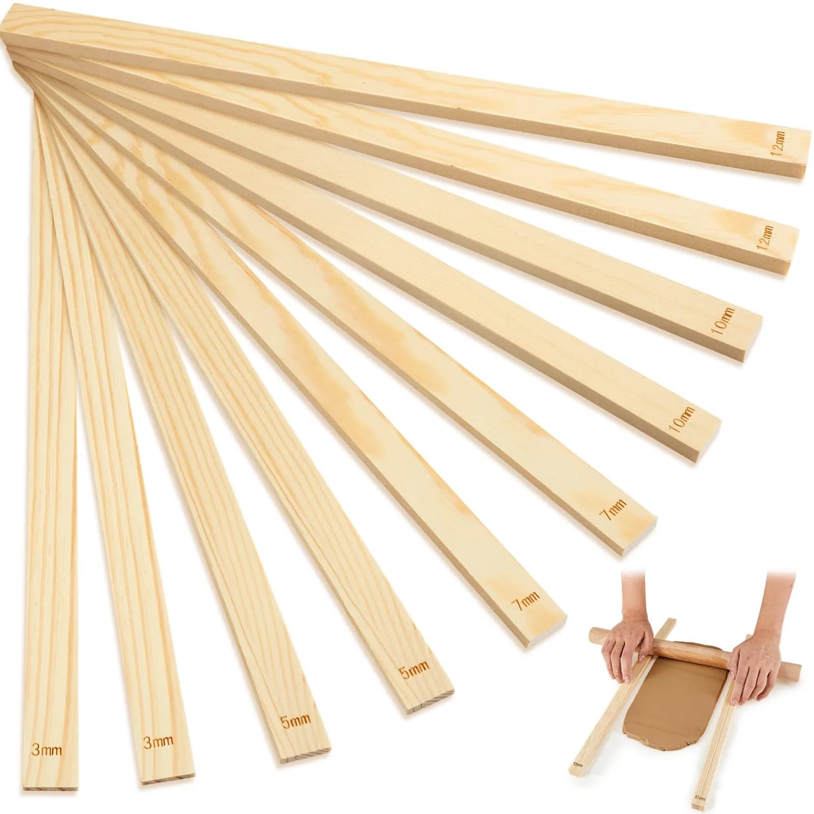 Sasylvia Wood Color 5 Size Lengthen Wood Clay Rolling Pin Guides for Sculpting - main product image
