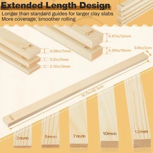 Sasylvia 10 Pcs Wood Clay Pottery Rolling Pin Guides Set, 5 Sizes (42.5mm Total Length) | For Even Clay Thickness thumbnail 2