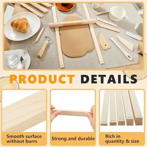 Sasylvia 10 Pcs Wood Clay Pottery Rolling Pin Guides Set, 5 Sizes (42.5mm Total Length) | For Even Clay Thickness thumbnail 3