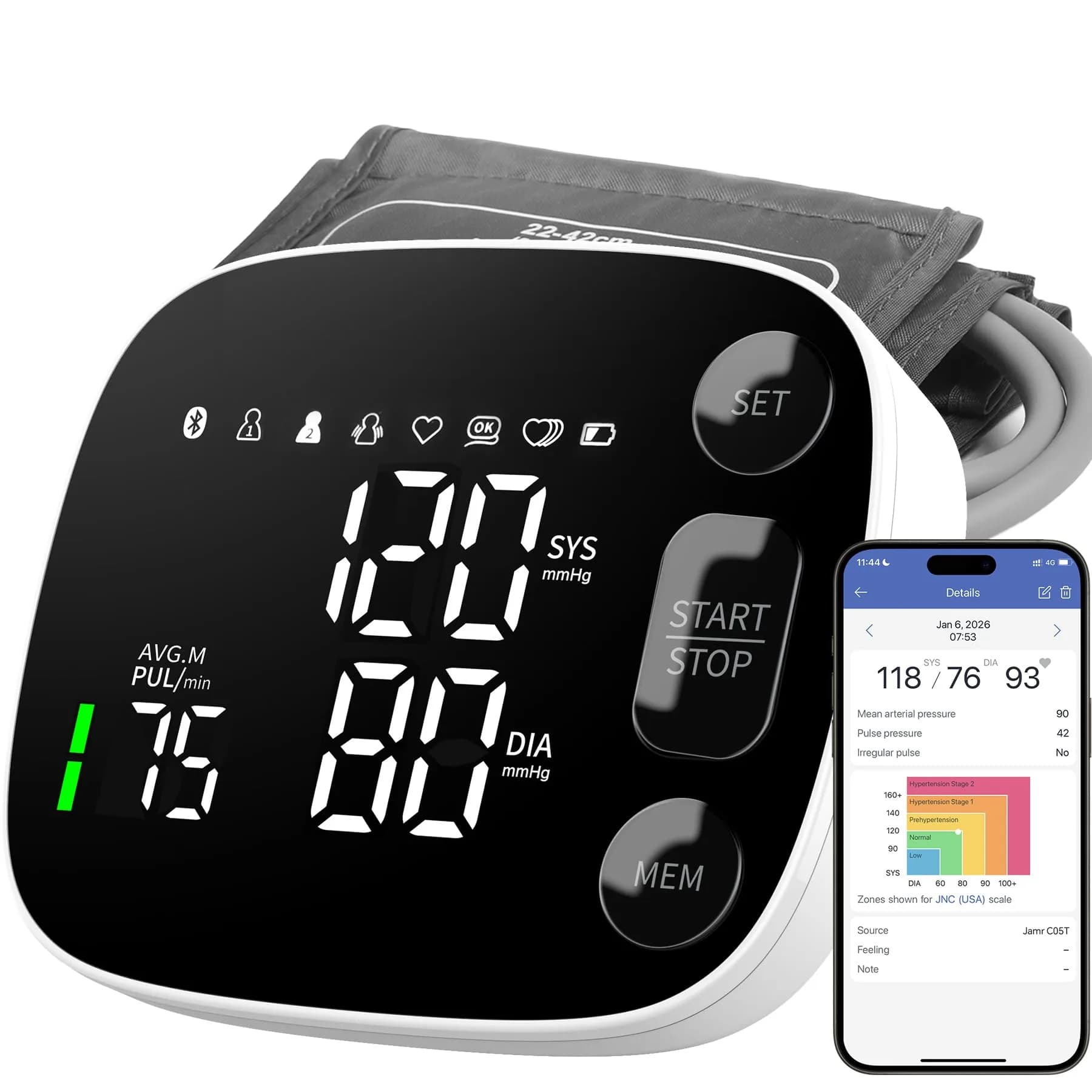 Oklar Bluetooth Blood Pressure Monitor 8.7"-16.5" | App Sync, Dual User, Large LED Display - main product image