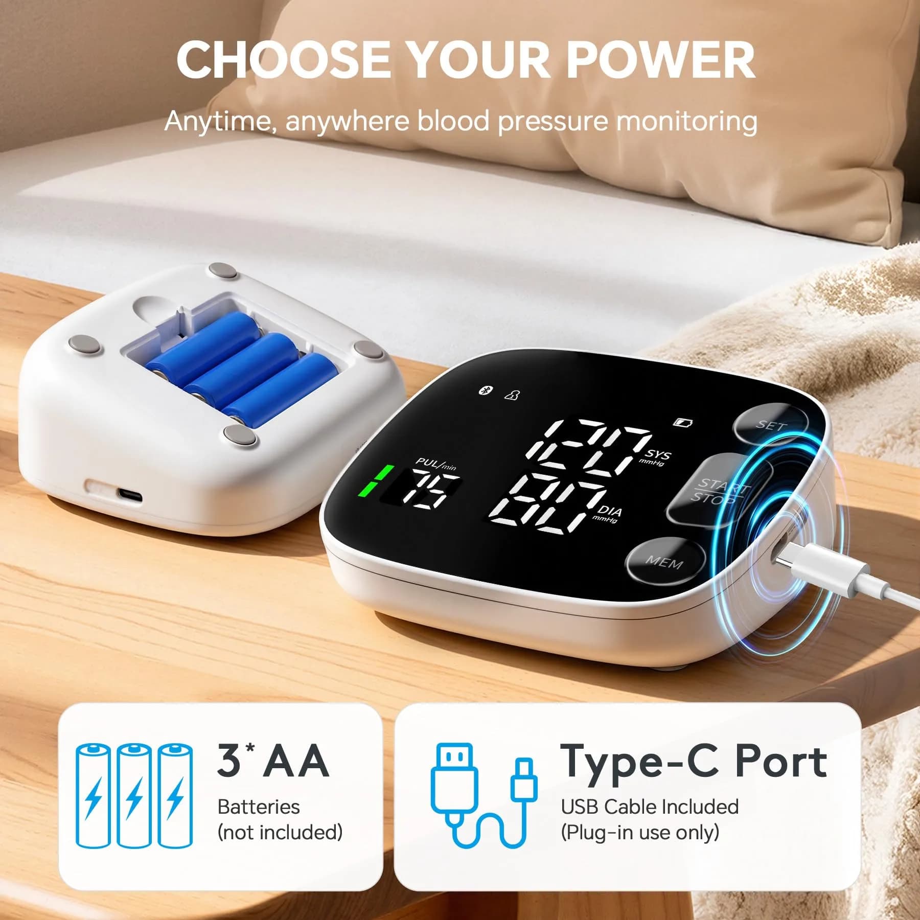 Oklar Bluetooth Blood Pressure Monitor 8.7"-16.5" | App Sync, Dual User, Large LED Display - view 5