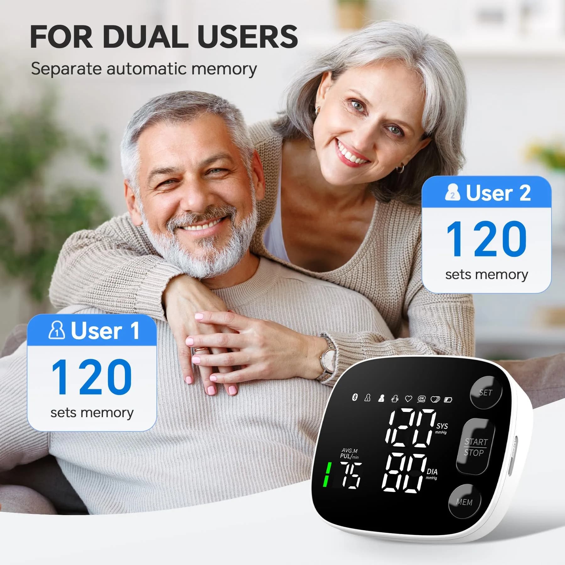 Oklar Bluetooth Blood Pressure Monitor 8.7"-16.5" | App Sync, Dual User, Large LED Display - view 6