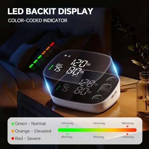 Oklar Bluetooth Blood Pressure Monitor 8.7"-16.5" | App Sync, Dual User, Large LED Display thumbnail 7