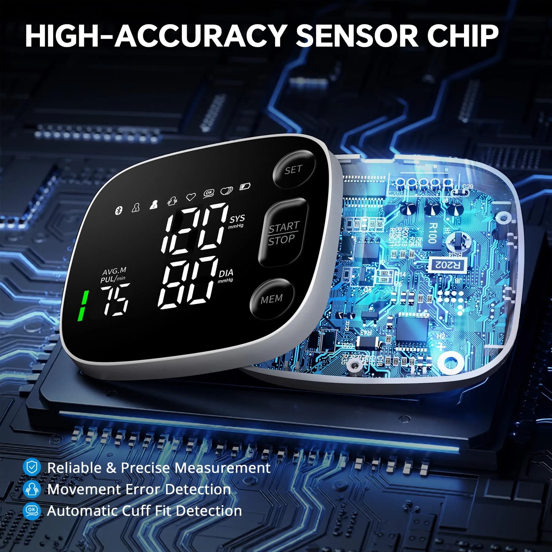 Oklar Bluetooth Blood Pressure Monitor 8.7"-16.5" | App Sync, Dual User, Large LED Display - view 3