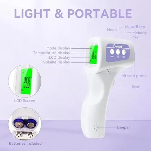 Berrcom 3-in-1 Non-Contact Infrared Forehead Thermometer, Purple | Fast Accurate Reading for All Ages thumbnail 8