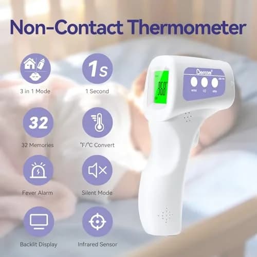Berrcom 3-in-1 Non-Contact Infrared Forehead Thermometer, Purple | Fast Accurate Reading for All Ages thumbnail 2