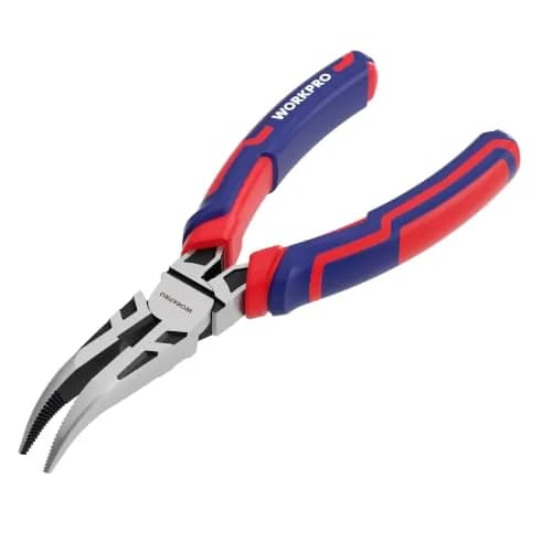 WORKPRO 8" Bent Needle Nose Pliers | Heavy-Duty CRV Steel, Soft Grip, Wire Cutter thumbnail 1