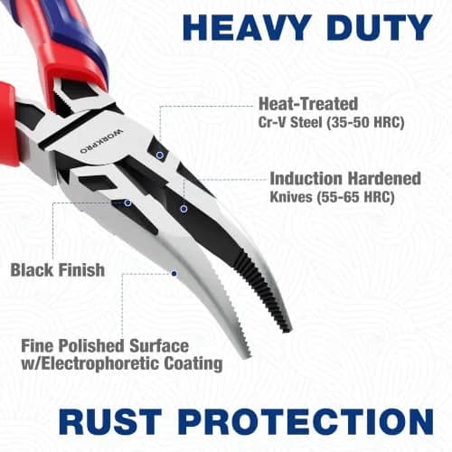 WORKPRO 8" Bent Needle Nose Pliers | Heavy-Duty CRV Steel, Soft Grip, Wire Cutter thumbnail 3