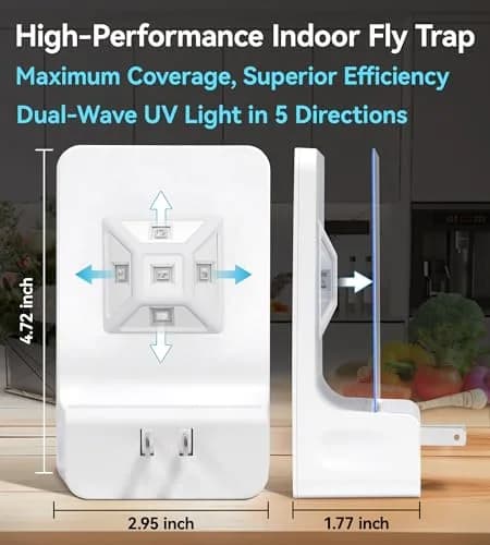 WowCatch Advanced Double-Sided Indoor Fly Trap for Home, Plug-in 5-Way UV Light | 2 Devices + 8 Refills thumbnail 4