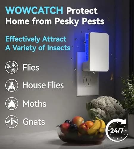 WowCatch Advanced Double-Sided Indoor Fly Trap for Home, Plug-in 5-Way UV Light | 2 Devices + 8 Refills thumbnail 3