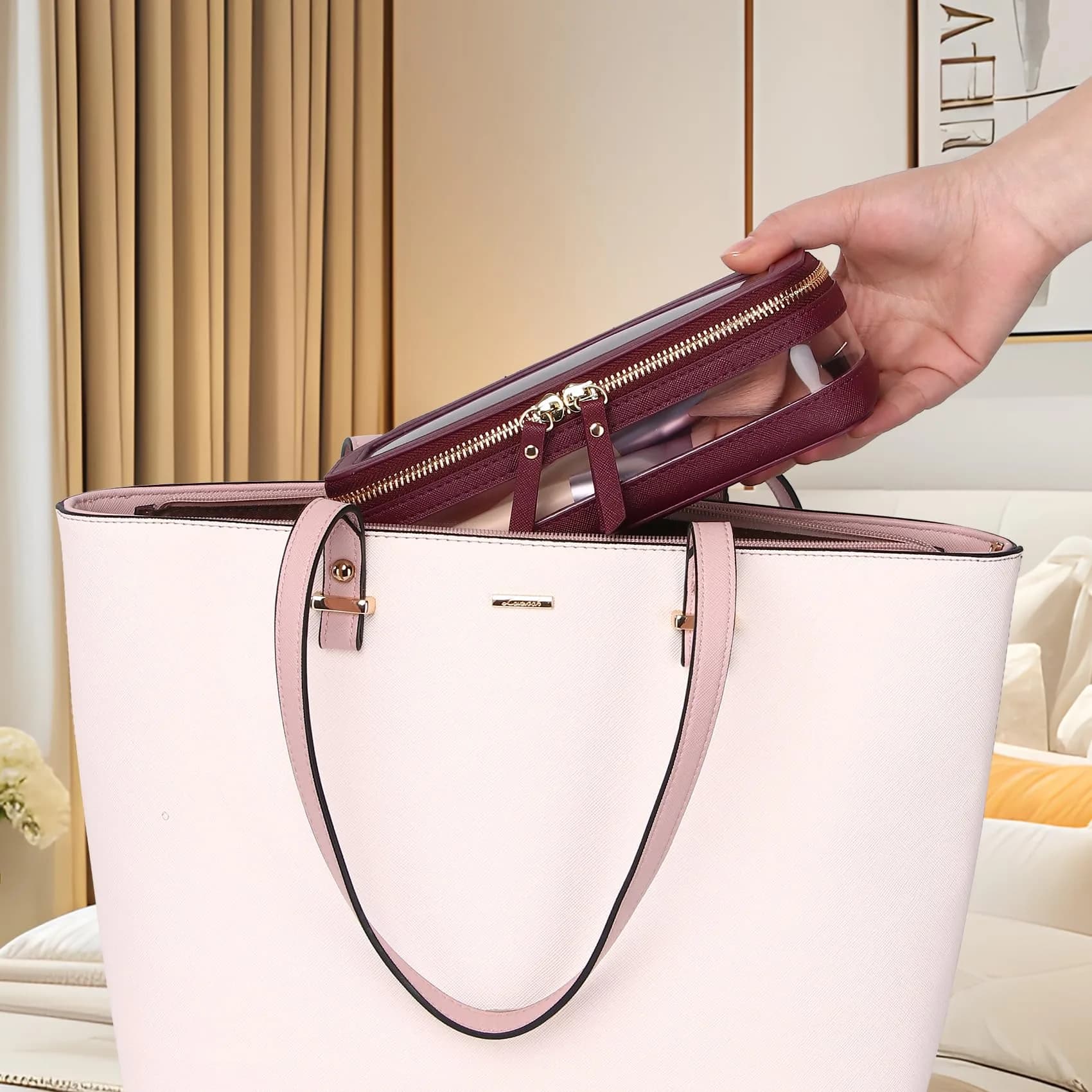 Pinkmik Burgundy Slim-1 Makeup Brush Case | TSA Approved Travel Cosmetic Organizer - view 4