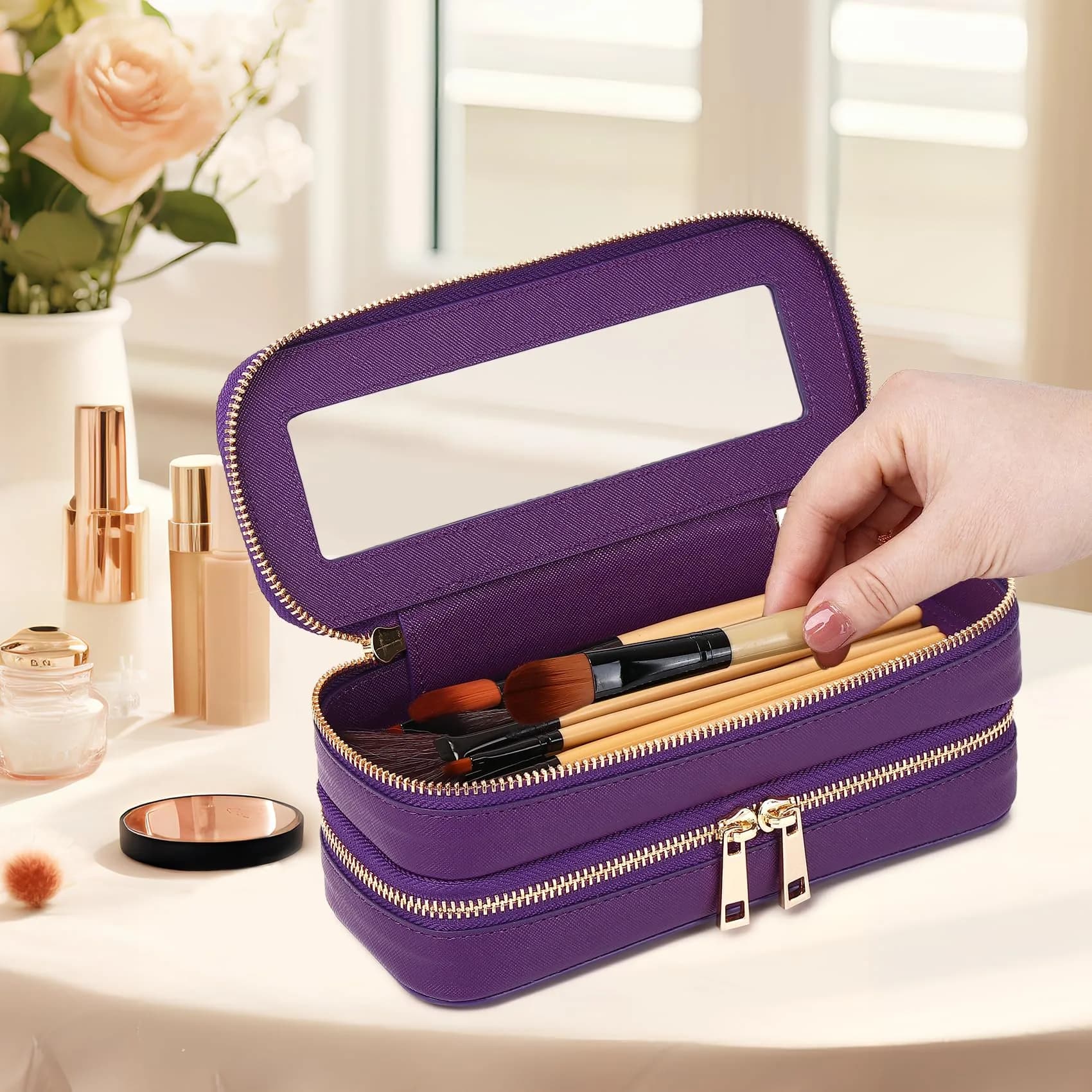 Pinkmik B3/D.Purple 2-Layer SLIM Clear Makeup Bag - TSA Approved Travel Cosmetic Case - view 2