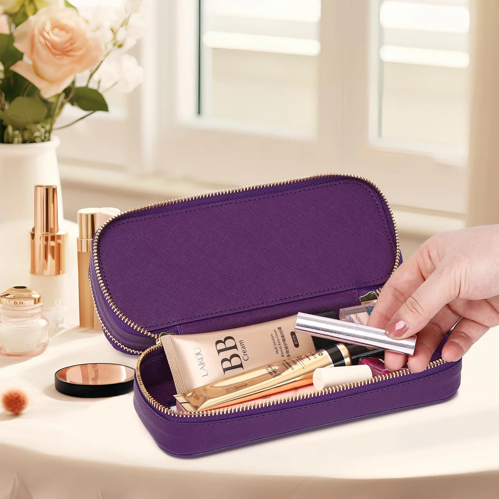 Pinkmik B3/D.Purple 2-Layer SLIM Clear Makeup Bag - TSA Approved Travel Cosmetic Case - view 3