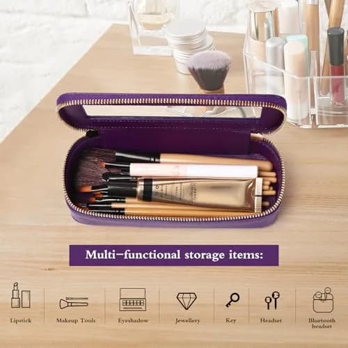 Pinkmik Slim Makeup Brush Case Purple with Clear Window | 7.9" x 3" x 2.2" thumbnail 5