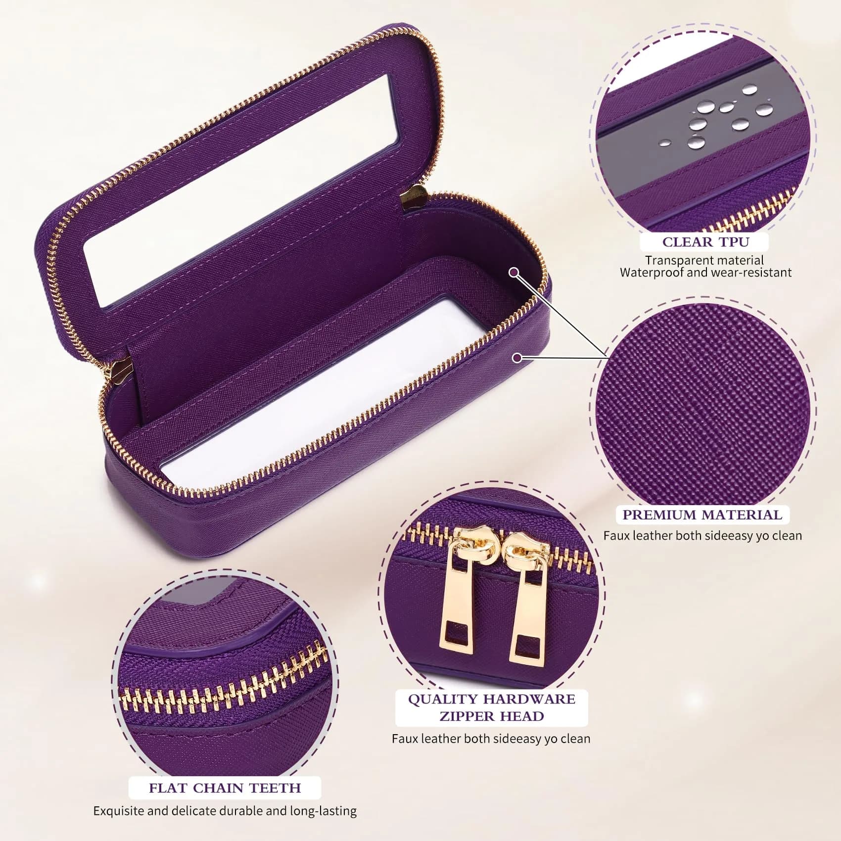 Pinkmik Slim Makeup Brush Case Purple with Clear Window | 7.9" x 3" x 2.2" - view 6