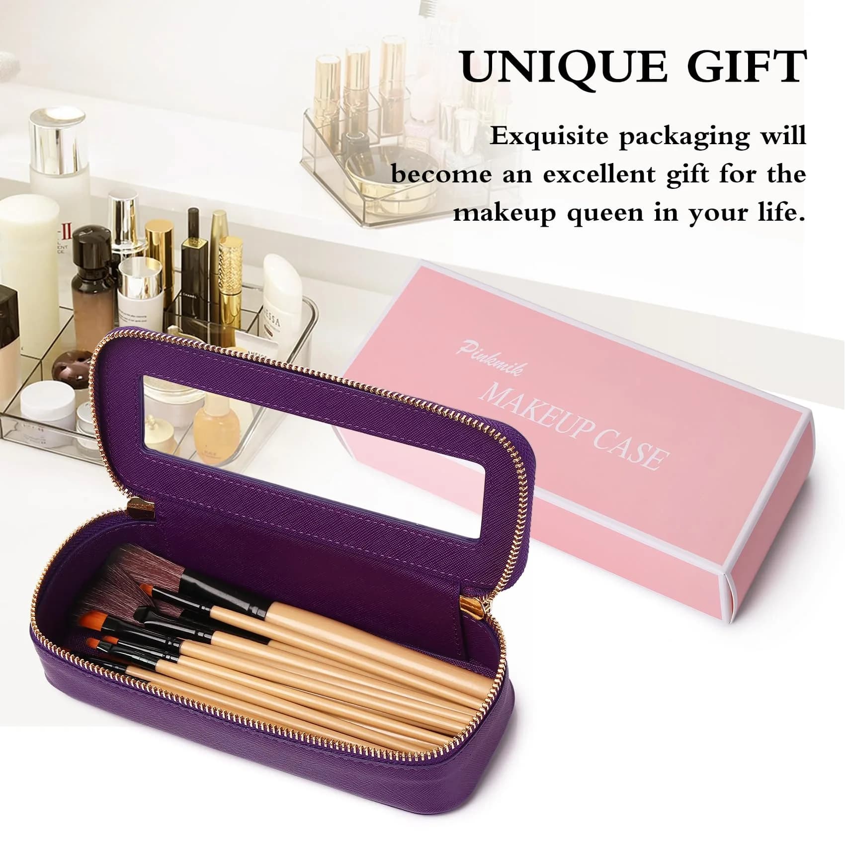 Pinkmik Slim Makeup Brush Case Purple with Clear Window | 7.9" x 3" x 2.2" - view 7