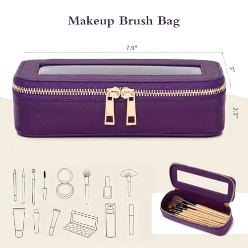 Pinkmik Slim Makeup Brush Case Purple with Clear Window | 7.9" x 3" x 2.2" thumbnail 3