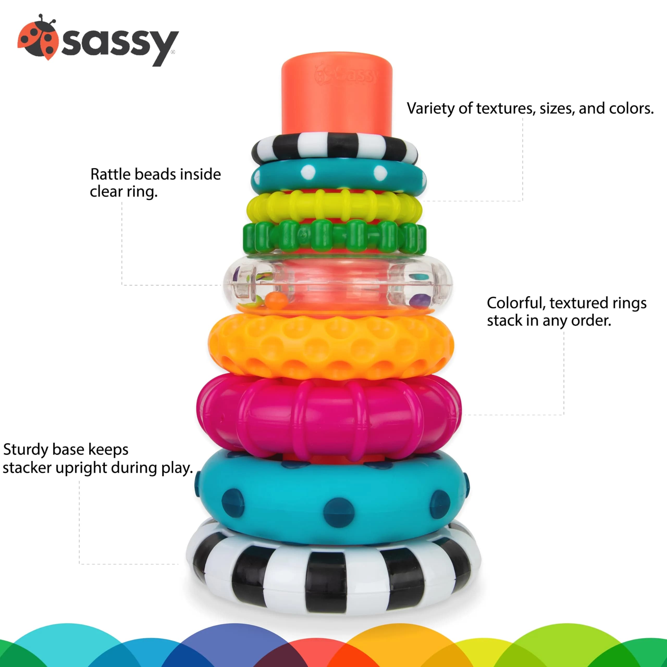 Sassy Stacks of Circles Stacking Ring STEM Learning Toy | 12-Pack, 9 Pieces Each | Age 6-24 Months - view 2