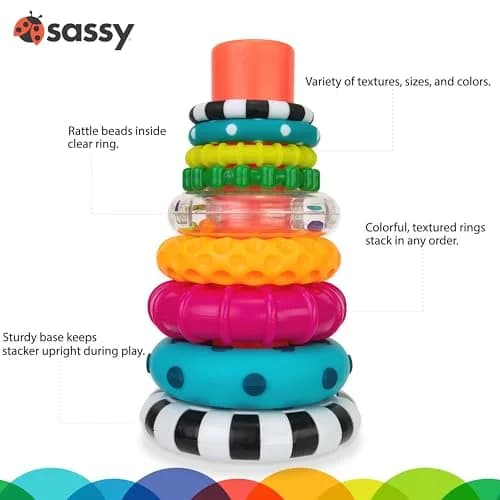Sassy Stacks of Circles Stacking Ring STEM Learning Toy | 12-Pack, 9 Pieces Each | Age 6-24 Months thumbnail 2