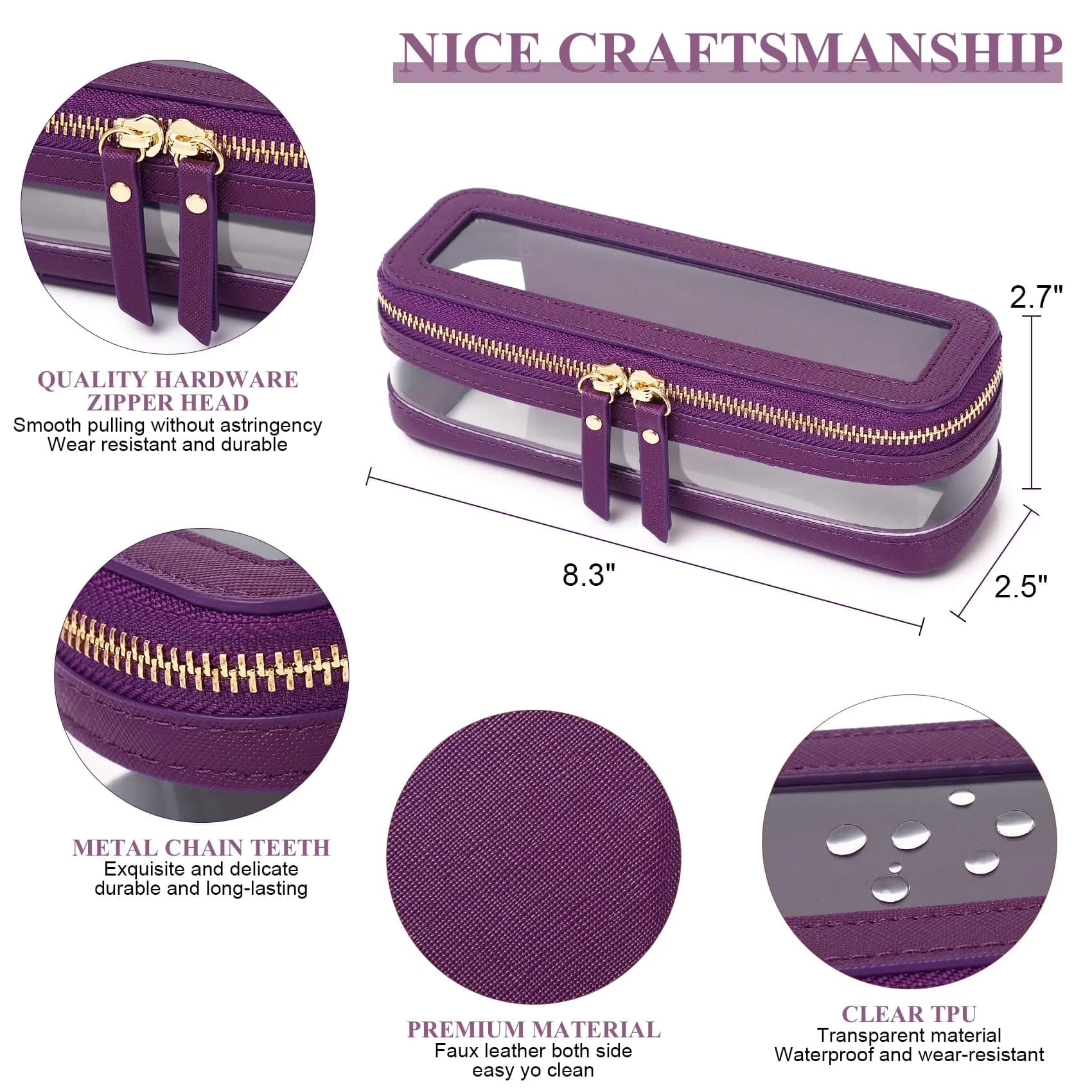 Pinkmik D.Purple Slim-1 Clear Makeup Bag Set - TSA Approved Travel Cosmetic Case - view 3