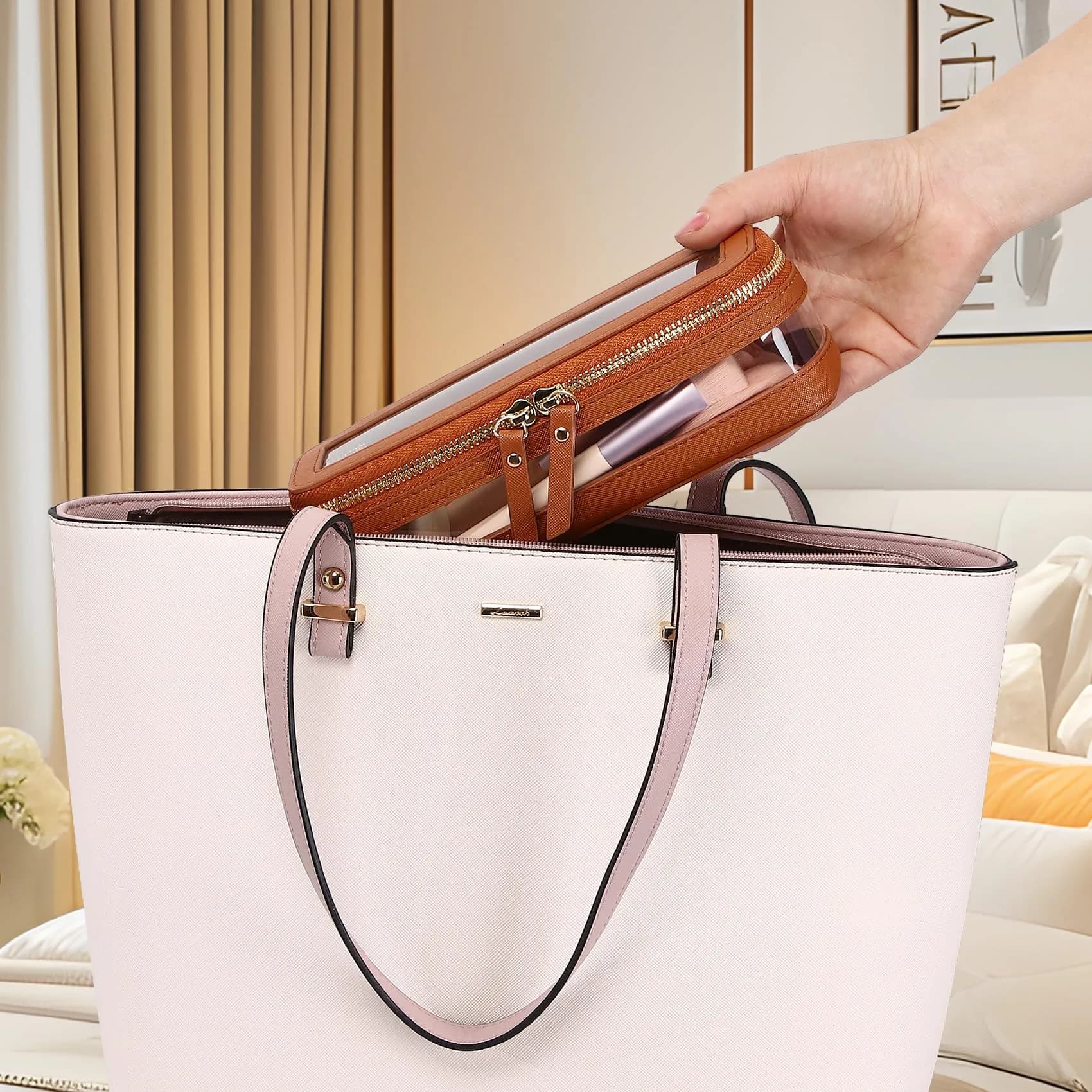 Pinkmik B2/Brown Slim Makeup Brush Case - TSA Approved Travel Cosmetic Bag - view 4