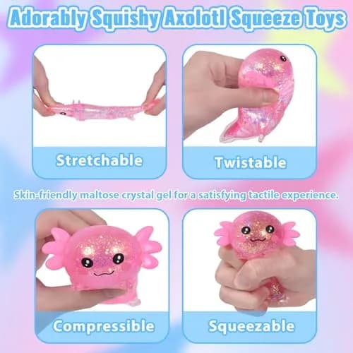 Puffwize Axolotl Squishy Toy | Stress Relief Fidget Toy for Kids & Adults (Pink, 9.5×6×4cm) thumbnail 2
