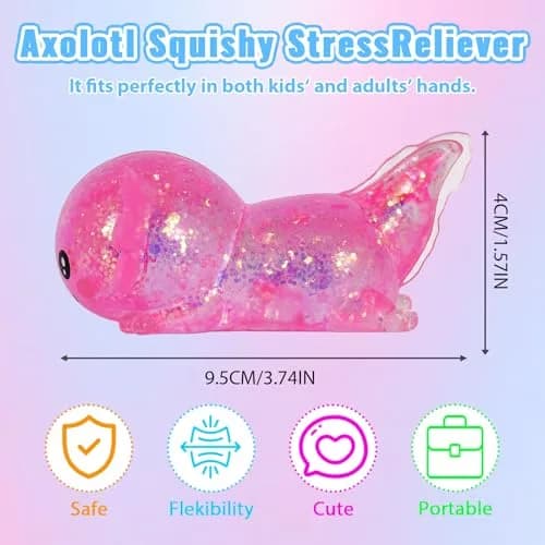 Puffwize Axolotl Squishy Toy | Stress Relief Fidget Toy for Kids & Adults (Pink, 9.5×6×4cm) thumbnail 4