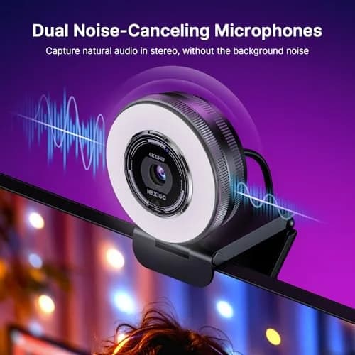 NexiGo N680E Pro 4K Webcam with Ring Light, PDAF Autofocus, 1080p 60FPS, Dual Noise-Canceling Mics, Privacy Shutter, USB Plug-and-Play thumbnail 6