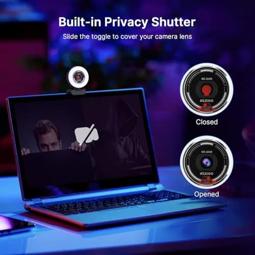 NexiGo N680E Pro 4K Webcam with Ring Light, PDAF Autofocus, 1080p 60FPS, Dual Noise-Canceling Mics, Privacy Shutter, USB Plug-and-Play thumbnail 7