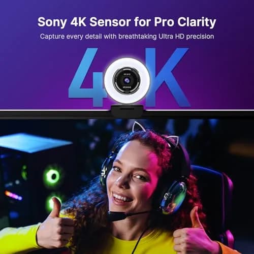 NexiGo N680E Pro 4K Webcam with Ring Light, PDAF Autofocus, 1080p 60FPS, Dual Noise-Canceling Mics, Privacy Shutter, USB Plug-and-Play thumbnail 2